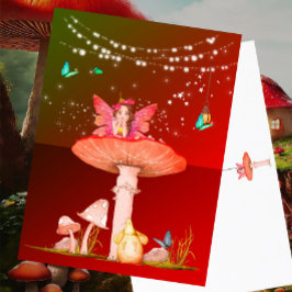Cartão Postal Fantasia de Cogumelo Fadas Estrelas Laranja Queima