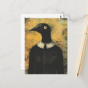 Cartão Postal Fantasia de Pássaro Preto em Vestido Preto