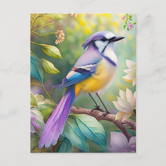 Cartão Postal Fantasia de Pássaro Violeta Crestado (Frente)