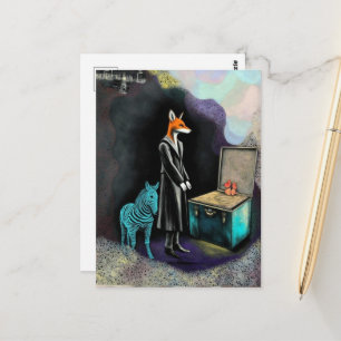 Cartão Postal Fantasia de Raposa Vermelha Adorável e Zebra