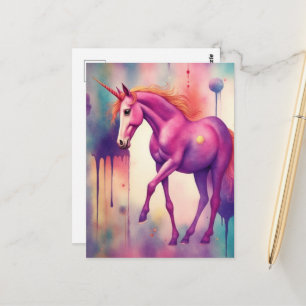Cartão Postal Fantasia de Unicórnio Roxo Adorável