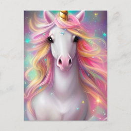 Cartão Postal Fantasia Detalhada Caprichosa Unicórnio Fofo Kawai