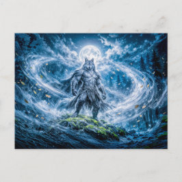 Cartão Postal Fantasia Dinâmica de Lobisomem sob Luz Dramática d