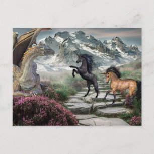 Cartão Postal Fantasia do Unicórnio do Dragão de Bronze