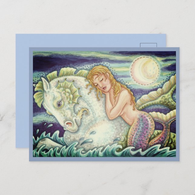 CARTÃO POSTAL FANTASIA FANTASY MERMAID RIDING MERHORSE, SEAHORSE (Frente/Verso)