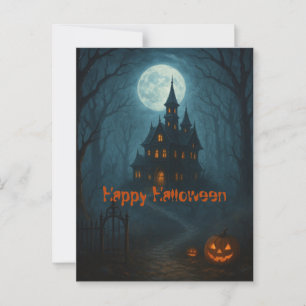 Cartão Postal Fantasia Gótica   Castelo assombrado e Misty Moonl