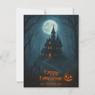 Cartão Postal Fantasia Gótica Castelo assombrado e Misty Moonl