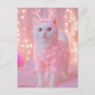 Cartão Postal Fantasia Invernal do Gatinho Rena Brilhante Fofa