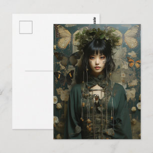Cartão Postal Fantasia Mulher e Borboletas Arte AI