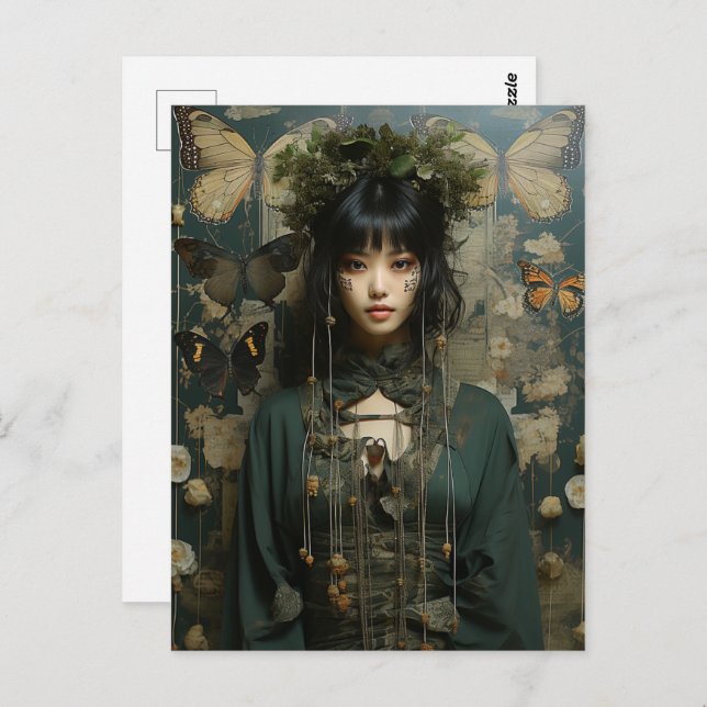 Cartão Postal Fantasia Mulher e Borboletas Arte AI (Frente/Verso)