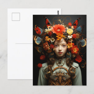 Cartão Postal Fantasia Mulher e Borboletas Arte AI
