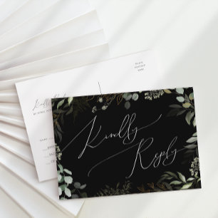 Cartão Postal Fantasia Verde Preto e Dourado Casamento RSVP