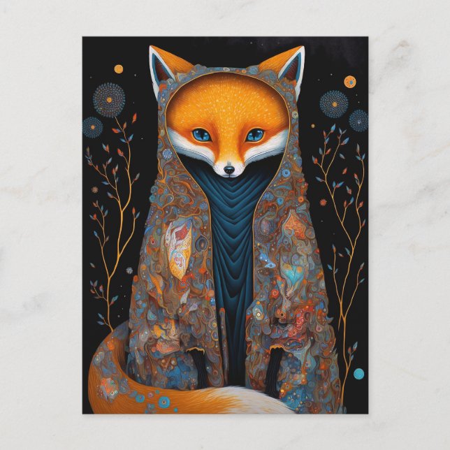 Cartão Postal Fantasia Whimsic Fox Woodland (Frente)