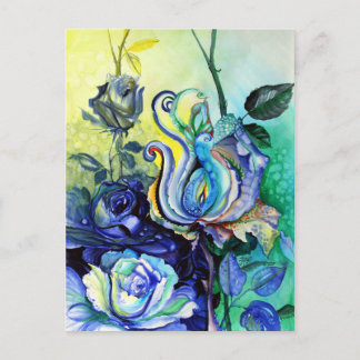 Cartão Postal Fantasias de flores rosas pintura aquarela