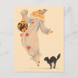 Cartão Postal Fantasias de Gato Preto Palhaço Truque ou Travessu