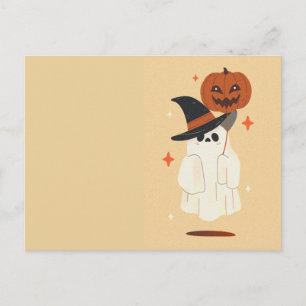 Cartão Postal Fantasma Bonito com Balão de Pumpkin