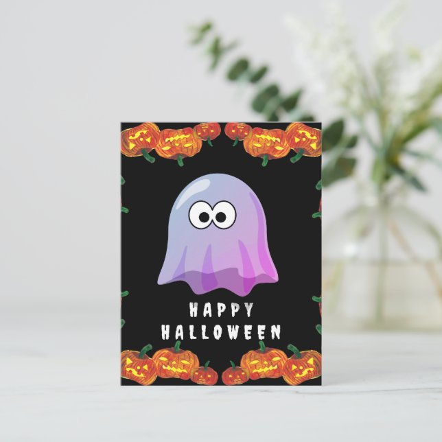 Cartão Postal Fantasma Bonito e Rosa do Google Olhos: Spooky e W (Em pé/Frente)