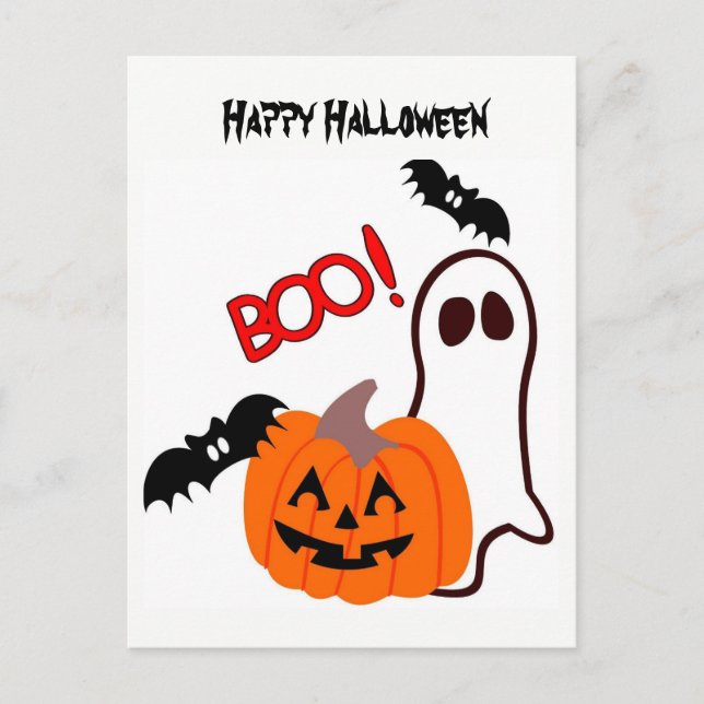 Cartão Postal Fantasma de Halloween com abóbora (Frente)