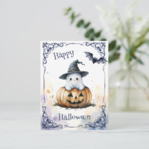 Fantasma de Halloween em Aquarela Fofa em um Jack 