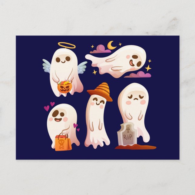 Cartão Postal Fantasma de Halloween Fofo (Frente)