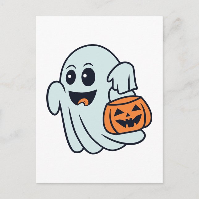 Cartão Postal Fantasma de Halloween Fofo (Frente)