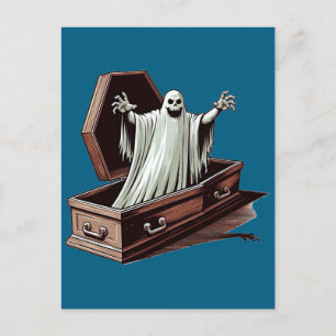 Cartão Postal fantasma de halloween saindo da arte do caixão