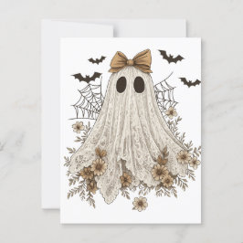 Cartão Postal Fantasma de Renda Elegante com Laço | Fantasma Flo