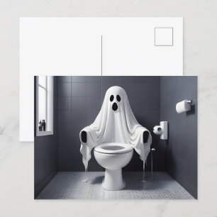 Cartão Postal Fantasma do Dia de as Bruxas engraçado no banheiro