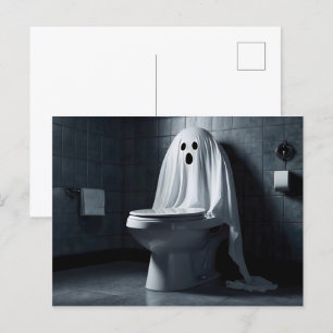 Cartão Postal Fantasma do Dia de as Bruxas engraçado no banheiro