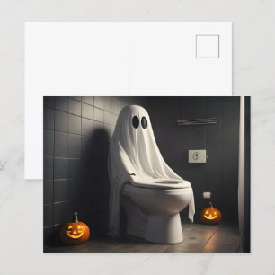 Cartão Postal Fantasma do Dia de as Bruxas engraçado no banheiro