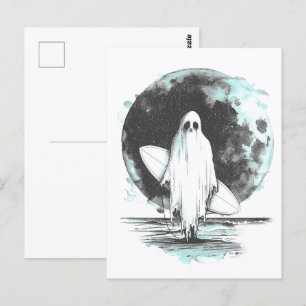 Cartão Postal Fantasma do gótico de Verão com prancha de surfe