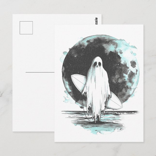 Cartão Postal Fantasma do gótico de Verão com prancha de surfe (Frente/Verso)