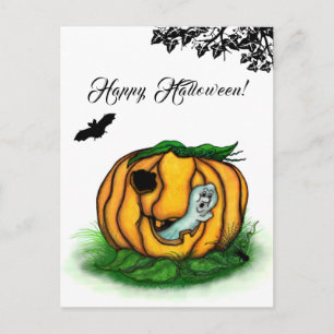Cartão Postal Fantasma do Halloween, Bat, Ghost e Spider