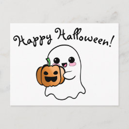 Cartão Postal Fantasma e Abóbora Felizes Halloween