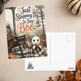 Cartão Postal Fantasma Fofo Dizendo Boo Aconchegante Feliz Hallo