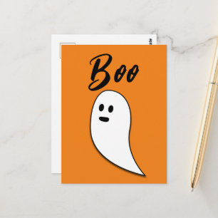 Cartão Postal Fantasma Halloween preto branco laranja boo