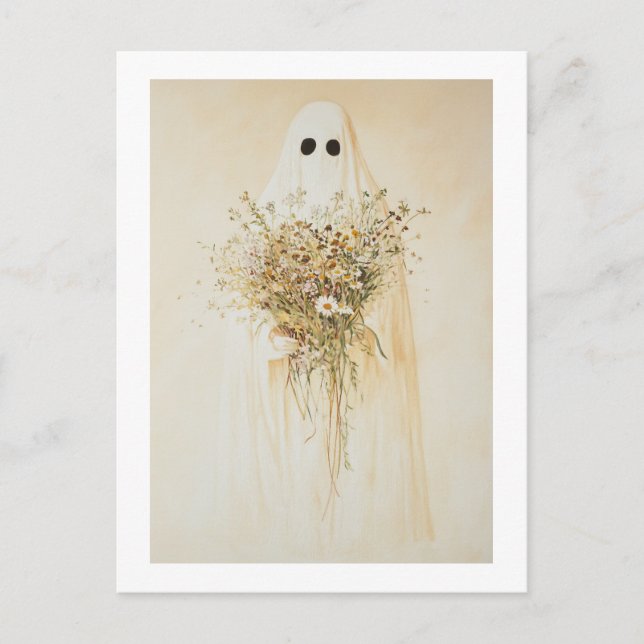 Cartão Postal Fantasma Whimsical com Flores Selvagens (Frente)