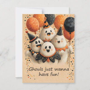 Cartão Postal Fantasmas bonitos do Halloween com texto