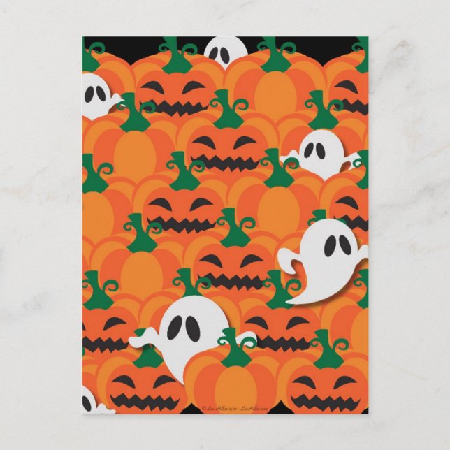 Cartão Postal Fantasmas de Abóbora de Halloween Assombrados (Frente)