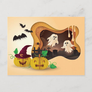 Cartão Postal Fantasmas do Cemitério de Recorte de Halloween