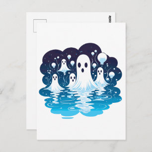 Cartão Postal Fantasmas encarados em folha para o Dia das Bruxas