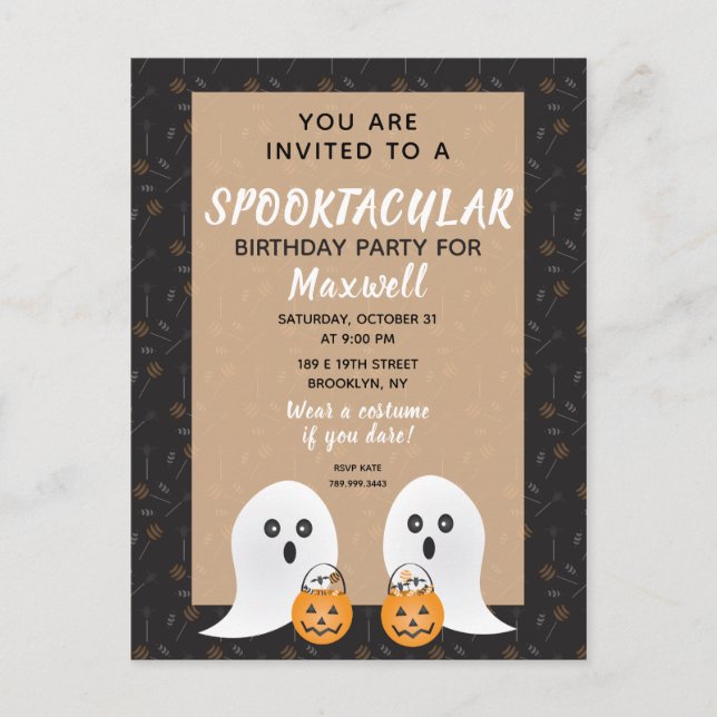 Cartão Postal Fantasmas Spooktaculares De Aniversário Que Trapac (Frente)