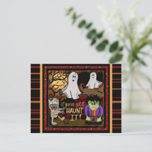 Cartão Postal Fantasminhas e Monstros Assustadores Dia das Bruxa