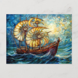 Cartão Postal Fantastical Nautilus Ship in Swirling Ocean