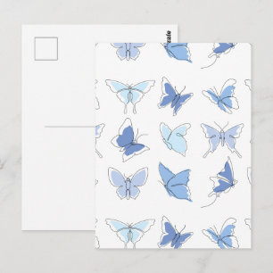 Cartão Postal Fantástico Bebê azul arte linear borboleta voando