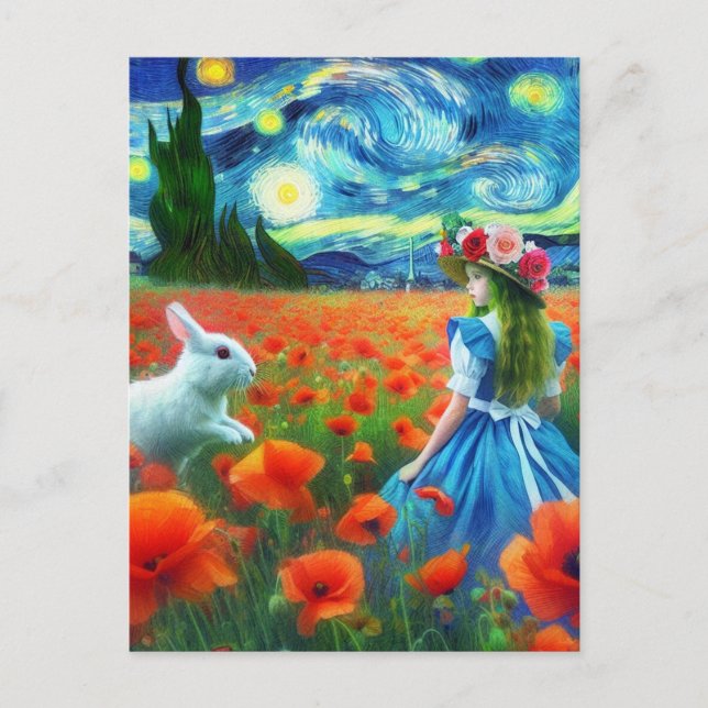 Cartão Postal Fantasy Alice e o Rabbit Enter Oz Van Gogh (Frente)