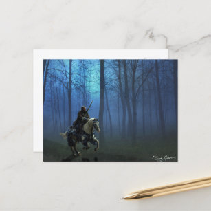 Cartão Postal Fantasy Art Blue Knight em Horseback à Luz
