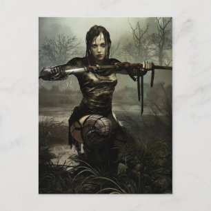 Cartão Postal Fantasy Art, Mulher Guerreira com Espada