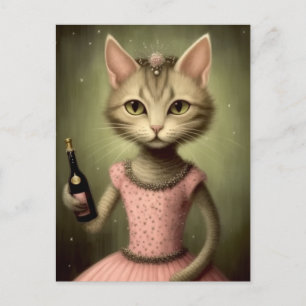 Cartão Postal Fantasy Ballerina Cat Champagne Rosa