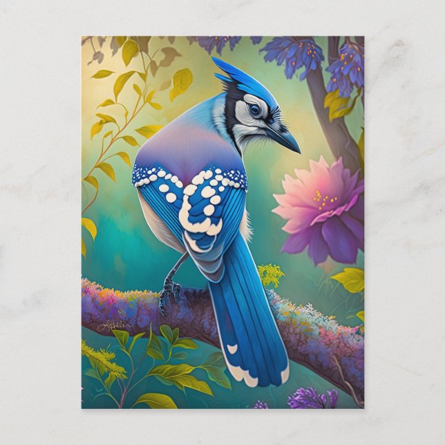 Cartão Postal Fantasy Birds Blue Jay (Frente)
